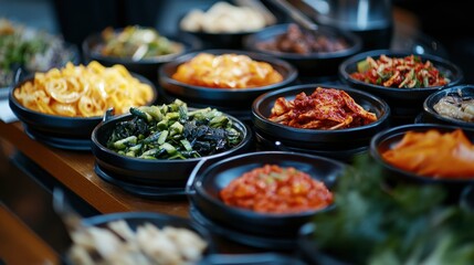 Obraz premium A close-up of traditional Korean dishes served during a special banquet, showcasing rich colors and flavors.
