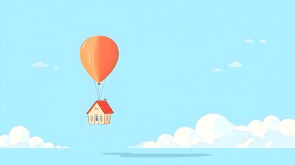 Obraz premium A Balloon Lifting a House into the Sky on a Pastel Blue Background