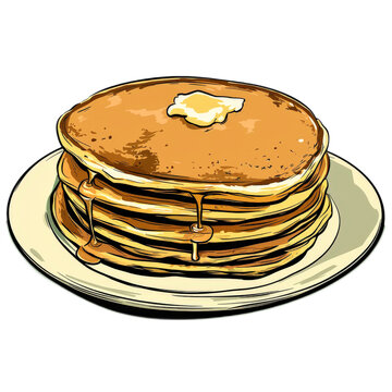 recommend clip art: Colorful Line Drawing of Delicious Breakfast Pancakes