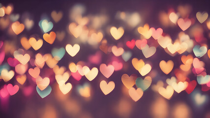 Love symbol heart shpaes in  colorful bokeh lights, concept for Valentine's Day, wedding etc. AI generated image