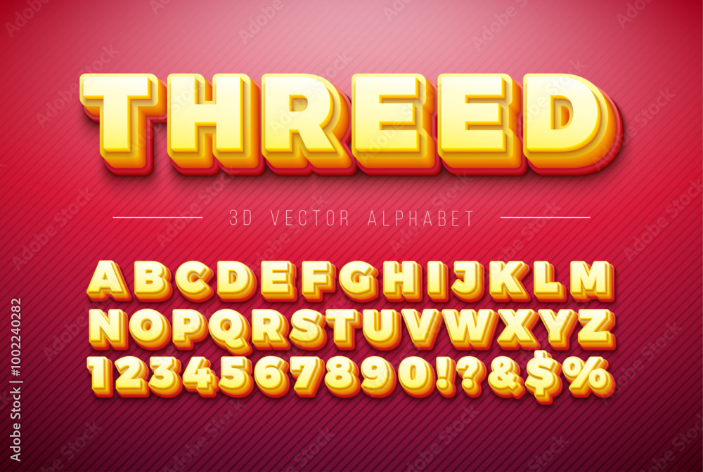 Fototapete vector 3d multi layered plexiglass effect alphabet font set with shadow on red background. modern ty