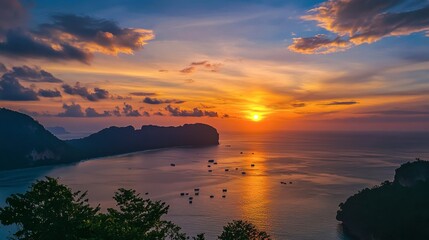 A stunning sunset over the Andaman Sea from the viewpoint on Koh Phi Phi.
