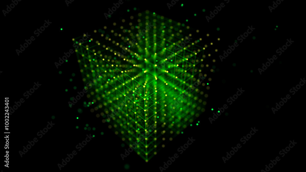 Poster Information storage cells. Abstract background with dots and lines. Network connection structure. Big data digital background. 3D rendering.