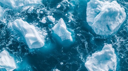 Fototapeta premium Frozen Majesty: A Stunning Pattern of Icebergs Floating in Arctic Waters