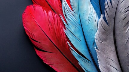  A detailed image of a colorful feather against a dark backdrop, with space for added text