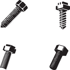 Silhouette Set of Screws and Bolts – Vector Illustration