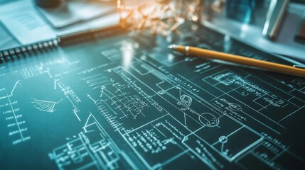 Close-up of a digital tablet showing mathematical calculations and engineering models with drafting tools and notes visible