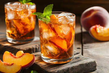 Refreshing Peach Iced Tea with Mint Illustration