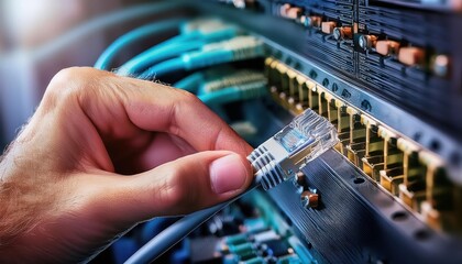 Male hands in white protective gloves holding tweezers for electronic circuit repair 