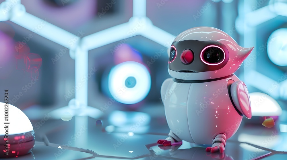 Aufkleber futuristic virtual pet robot bird in intelligent habitat with singing and sound mimicry capabilities