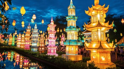 Obraz premium The colorful lanterns lighting up the sky during the Yi Peng Lantern Festival in Chiang Mai.