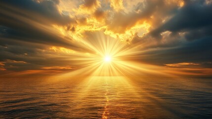 Golden Sunset Over a Calm Ocean with Dramatic Clouds