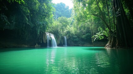 The emerald-green waters of the Emerald Pool in Krabi, surrounded by lush jungle.