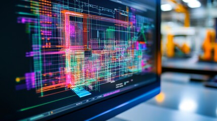Obraz premium Detailed view of a computer screen displaying engineering simulations, mathematical algorithms, and 3D models