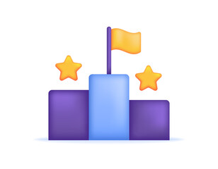 illustration of ranking podium with stars and flags. concept of champion, winner, top 3. successfully reach the first position. achievement, goal, and objective. symbol. minimalist 3d style design