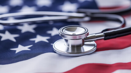 Stethoscope on American Flag Close Up