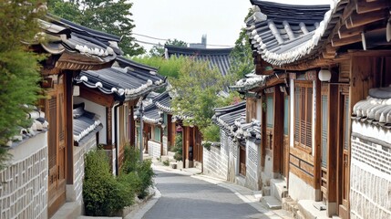 The historic Bukchon Hanok Village, featuring traditional Korean houses and narrow alleyways, offering a glimpse into the past.