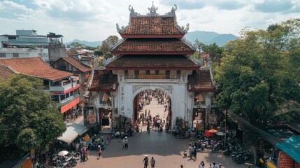 The historic Tha Phae Gate, a popular landmark and meeting spot in Chiang Mai Old City.