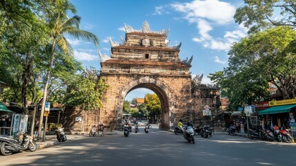 The historic Tha Phae Gate, a popular landmark and meeting spot in Chiang Mai Old City.