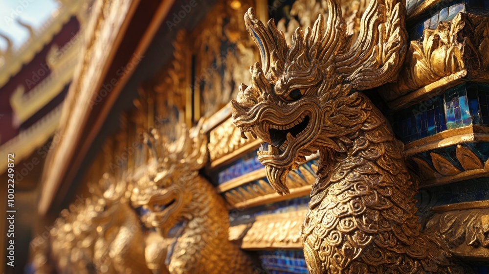 Wall mural The intricate carvings and golden details of the pagodas at Wat Phra That Doi Suthep, a must-visit temple in Chiang Mai.