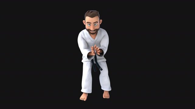 Fun 3D cartoon karateka clapping (with alpha channel)