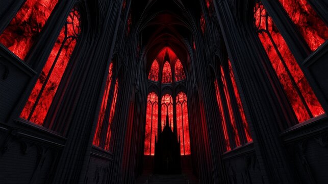 Gothic Cathedral with Red Stained Glass - Made with Generative AI