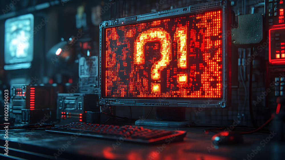 Poster a computer monitor displaying the question mark symbol