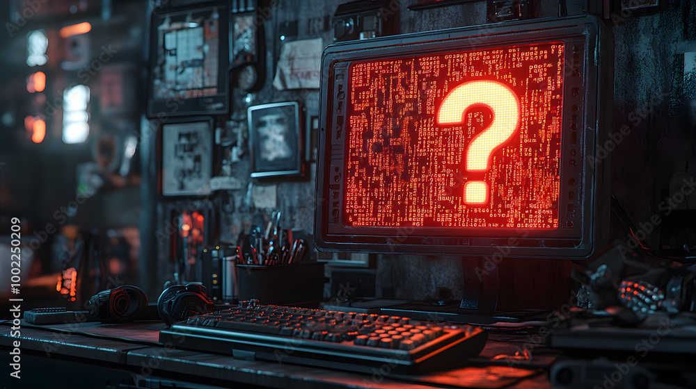Poster a computer monitor displaying the question mark symbol