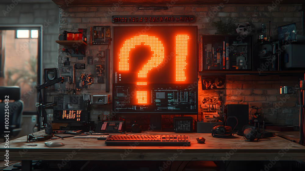 Poster a computer monitor displaying the question mark symbol