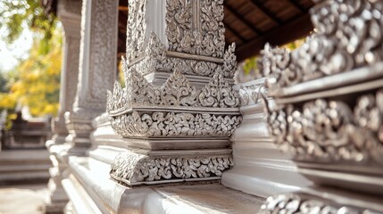 Fototapeta premium The intricate silver decorations at Wat Sri Suphan, Chiang Mai Silver Temple, known for its unique craftsmanship.