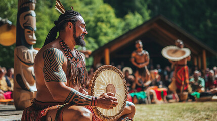 Vibrant Māori Cultural Event in New Zealand: Haka, Carving, and Weaving
