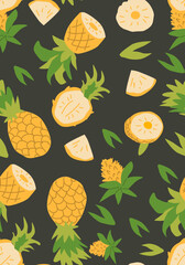 Abstract vertical pineapple poster, vector flat illustration. Summer bright pattern with tropical fruit pineapple, cover design. Can used for labels, market ad, posters, covers for print.
