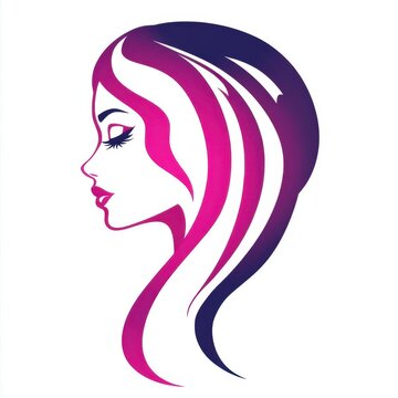 recommend clip art: Stylish silhouette of a woman with flowing hair, featuring vibrant pink and purple colors. Ideal for fashion and beauty projects.