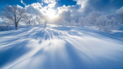 Snowy Landscape with Bare Trees and Sunbeams