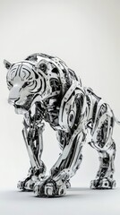 Robotic tiger on white background, futuristic