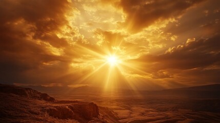 Golden Sunset Over a Desolate Rocky Landscape