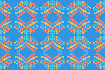 Saree Sarong Motifs Ikat floral paisley embroidery floral.ikat ethnic oriental pattern traditional.Ikat embroidery style abstract embroidery design for texture,fabric,clothing,wrapping,decoration