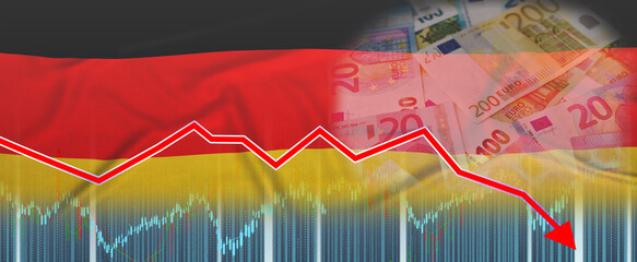 Germany financial crisis on economic graph, economic collapse. Germany economic crisis graph,...