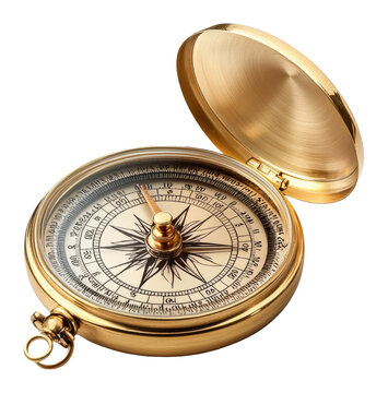 Classic Golden Compass on Transparent Background