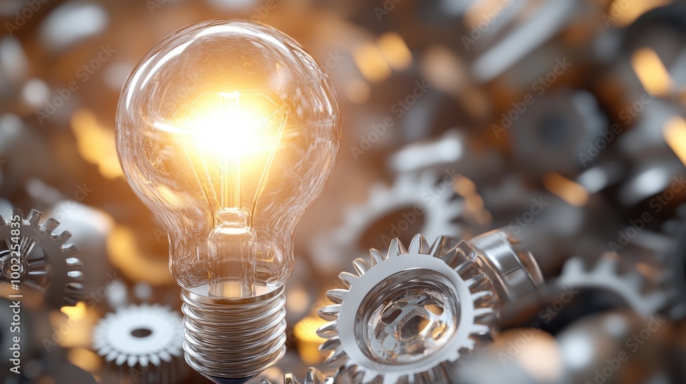 Poster light bulb surrounded by gears and mechanisms