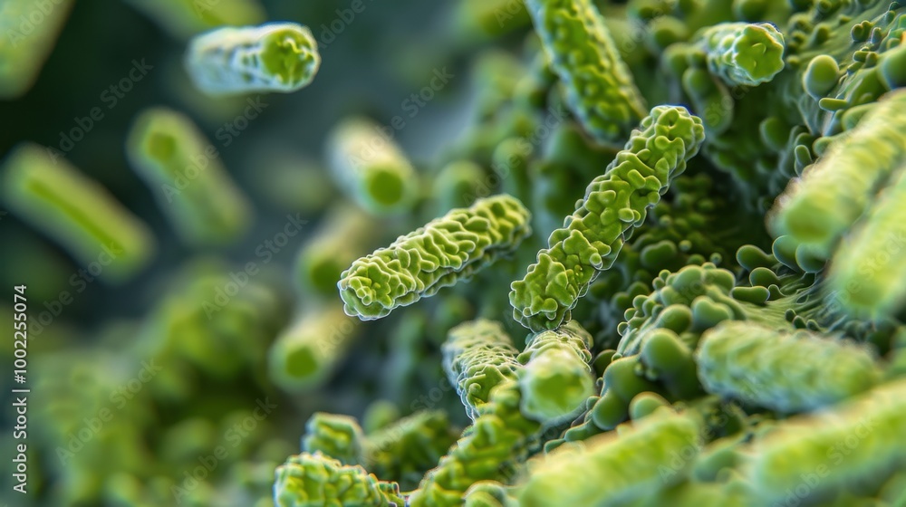 Poster microbial activity under microscope at low magnification