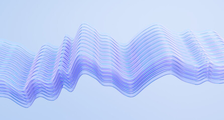 Glass wavy shapes on blue background, 3d rendering.