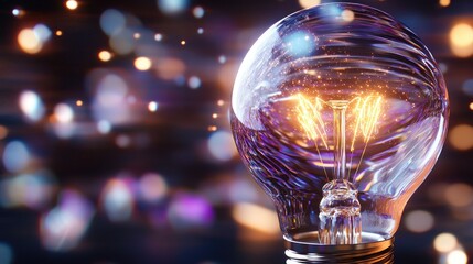 Bright Light Bulb with Sparkling Background