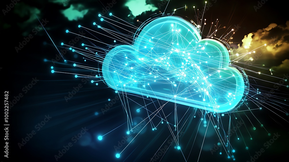 Aufkleber abstract glowing cloud computing network.