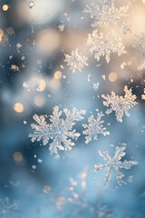 Snowflakes view on window with blurry snowy background winter concept generated.AI