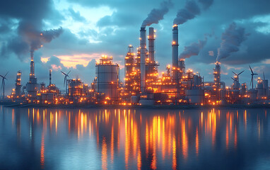 Fototapeta premium Eco-Friendly Energy: Hydrogen Pipeline & Wind Turbine Green Factory