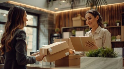 Professional Receptionist Interacting with Client at Desk