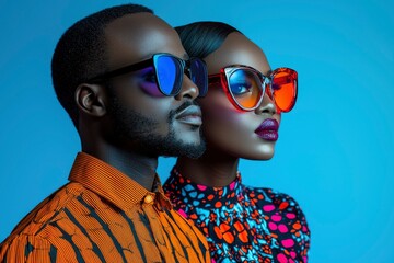 A Couple Wearing Stylish Sunglasses and Colorful Clothing
