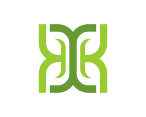 Green leaf forming a butterfly shape logo