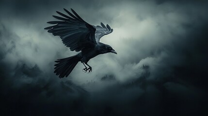Fototapeta premium A bird soaring in a cloudy sky, with its back legs and beak in its mouth